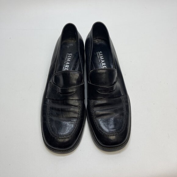 Simard Black Leather Penny Loafers Heels Women Sz 41 Made In Italy Preppy Casual - Picture 5 of 11